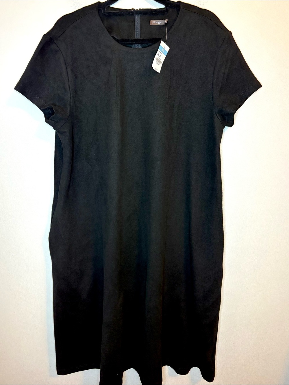 J.McLaughlin Black Faux Suede Feel Swing Dress XL NWT Pockets $238